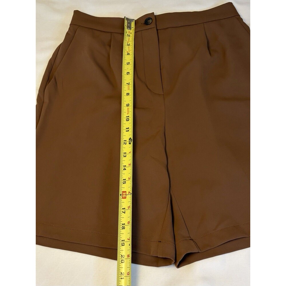 MELLODAY Brown High Rise Front Pleat Shorts Medium 7.5" Inseam Dressy Flowy NEW - Picture 9 of 11